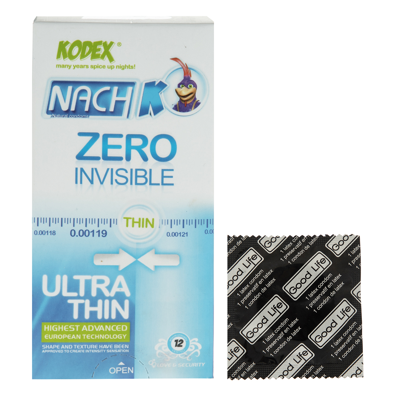 کاندوم کدکس مدل Zero Invisible  بسته 12 عددی به همراه یک عدد کاندوم Good Life