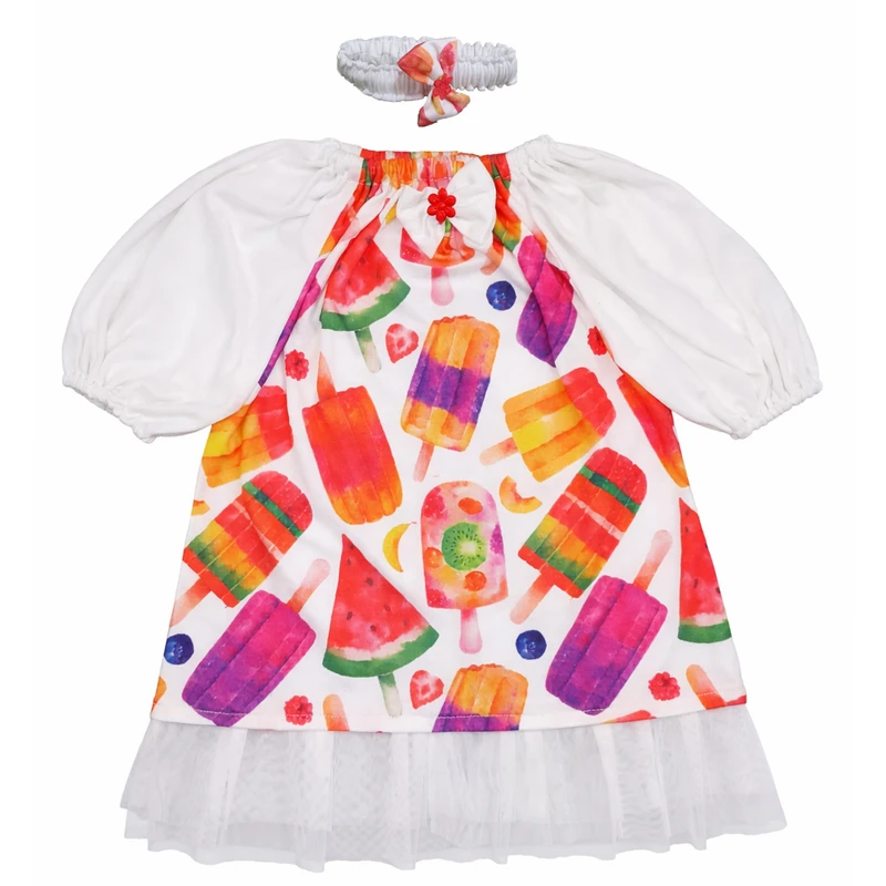 ست پیراهن و تل مو دخترانه مدل  بستنی 1