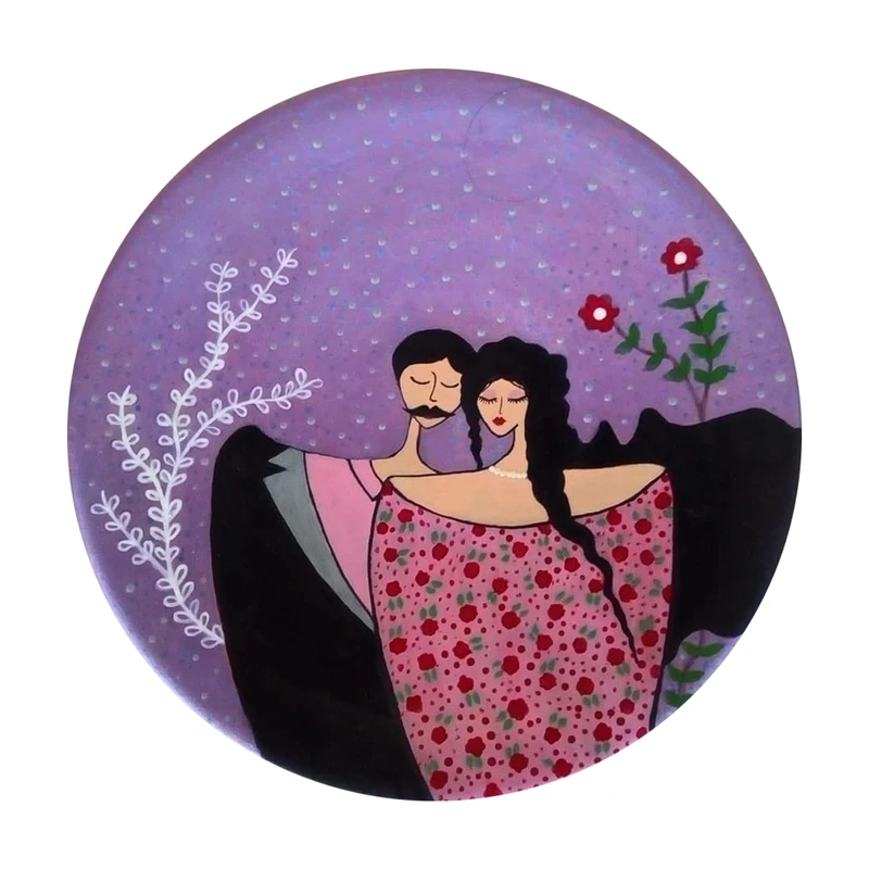 بشقاب دیوارکوب سفالی طرح عروس و داماد کد 083