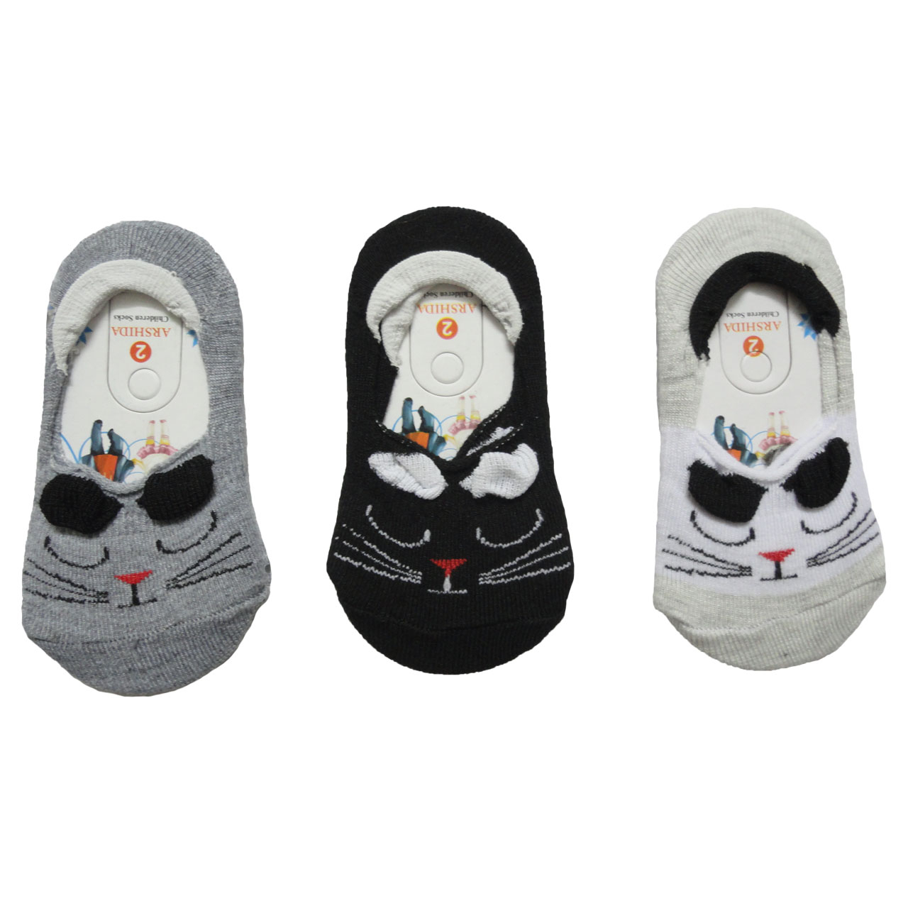 جوراب بچگانه طرح گربه pad3 بسته 3 عددی