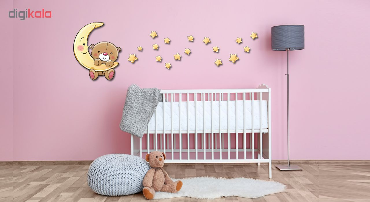 استیکر چوبی باروچین طرح خرسی و ماه و ستاره