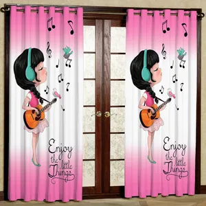 پرده مدل دختر و گیتار هازان پانچی کد 1067 سایز 140x200 سانتی متر