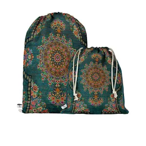 نظم دهنده سفری مدوپد طرح قالیچه قم لچک و ترنج دسته‌گل مدل C-Ghom158 بسته 2 عددی