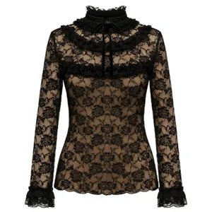 بلوز آستین بلند یقه ایستاده زنانه مدل پرنسسی توری