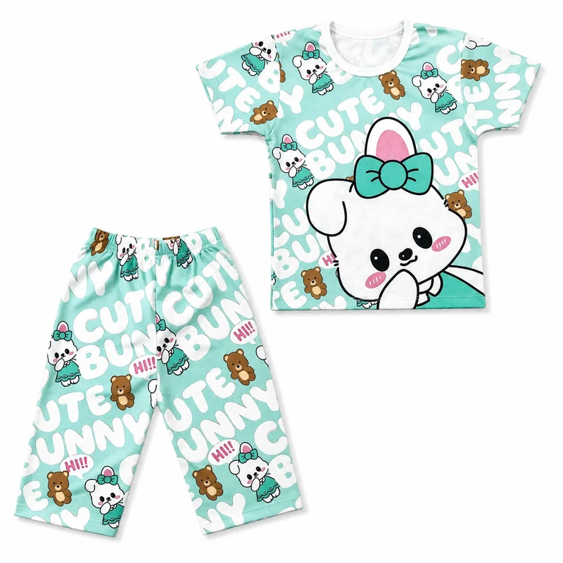 ست تی‌شرت آستین کوتاه و شلوارک راحتی دخترانه مدل CuteBunny18