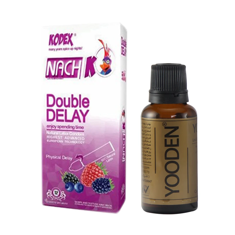 کاندوم ناچ کدکس مدل Double Delay بسته 12 عددی به همراه روغن یودن کد 01 حجم 30 میلی لیتر