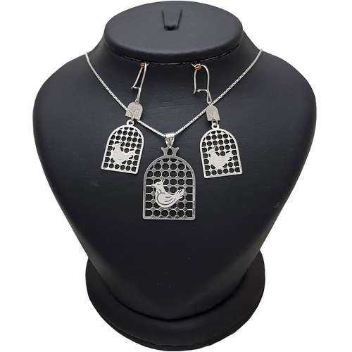 نیم ست نقره طرح لیزری مرغ آمین کد ِِDAS23