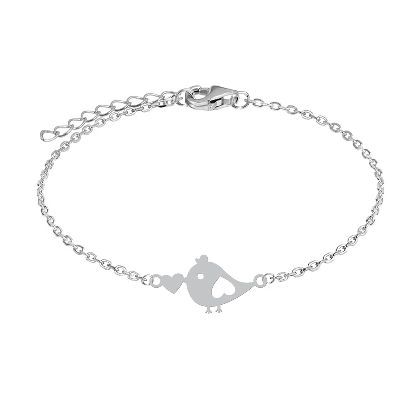 دستبند زنجیری زنانه هایکا طرح پرنده و قلب کد zd.h 356