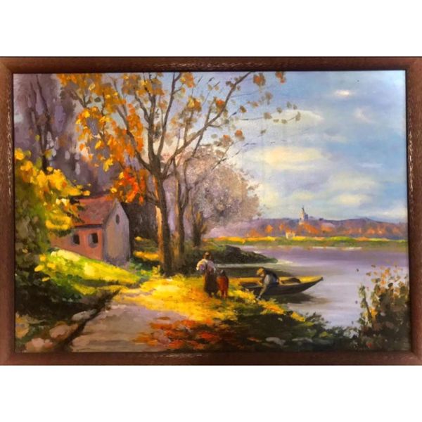 تابلو نقاشی رنگ روغن مدل بعد از ظهر کنار رودخانه