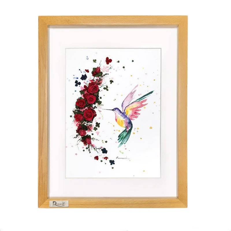 گل رز جاودان روبینا رُز مدل کلاژ آبرنگ پرنده نوک شمشیری