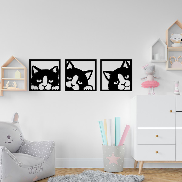 استیکر دیواری کودک طرح گربه مجموعه 3 عددی