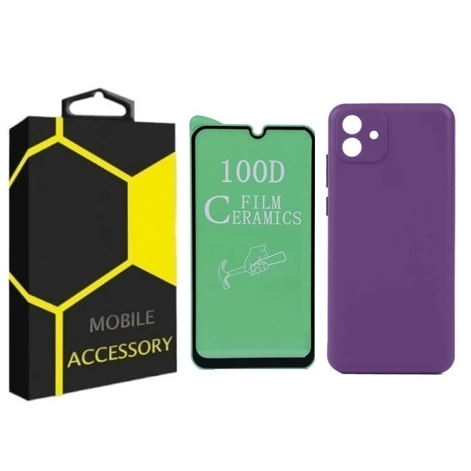 کاور مدل Silicone مناسب برای گوشی موبایل سامسونگ Galaxy A04e به همراه محافظ صفحه نمایش