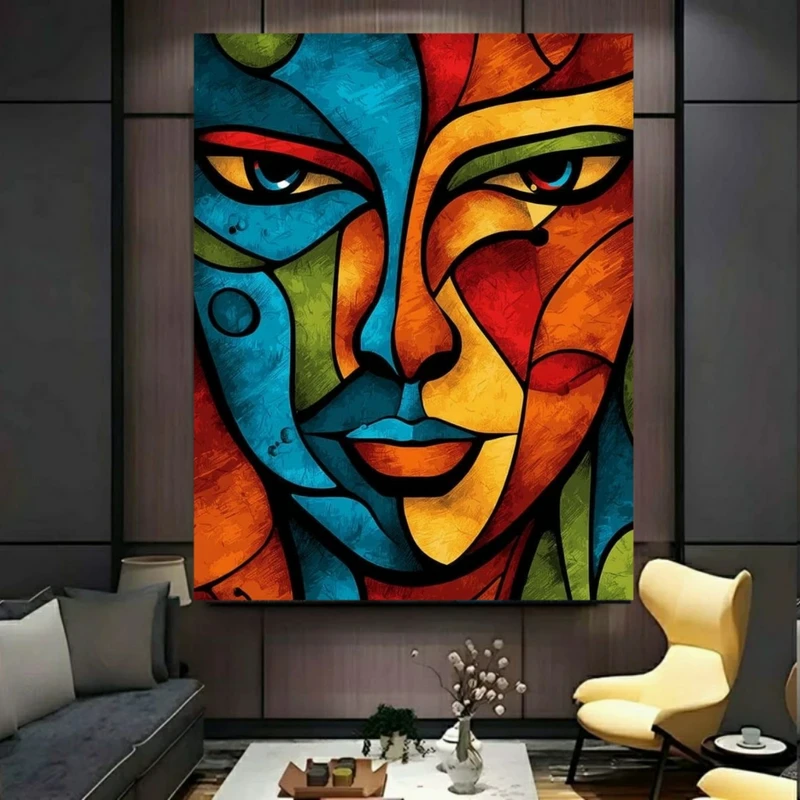 پوستر پارچه ای طرح مخمل  کوبیسم مدل چهره انتزاعی کد BK57807