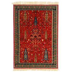 فرش دستبافت دو و نیم متری مدل چله و گل ابریشم گنبد کد g575438