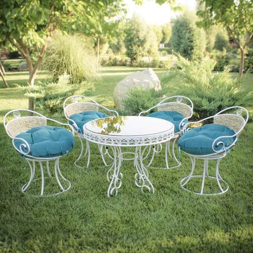 میز و صندلی ناهار خوری 4 نفره مدل باغی طرح صدفی