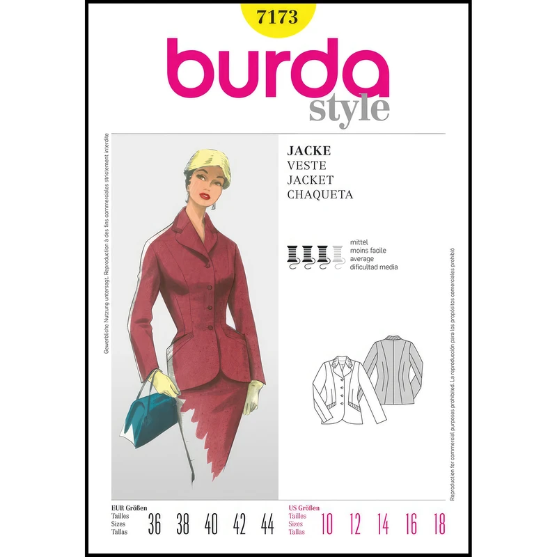 الگو خیاطی کت زنانه بوردا استایل کد 7173 سایز 36 تا 44 متد مولر