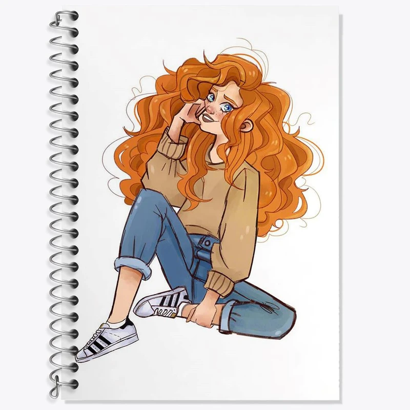 دفتر زبان 50 برگ خندالو مدل دو خط طرح دختر مو فرفری کد 28793