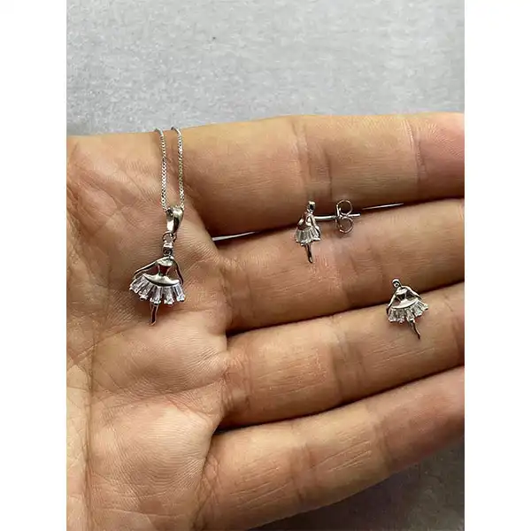 نیم ست نقره زنانه مدل بالرین و فرشته کد 68135