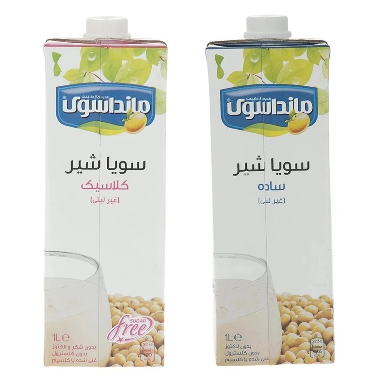 شیر سویا غیرلبنی کلاسیک و ساده مانداسوی - 1000 میلی لیتر بسته 2 عددی