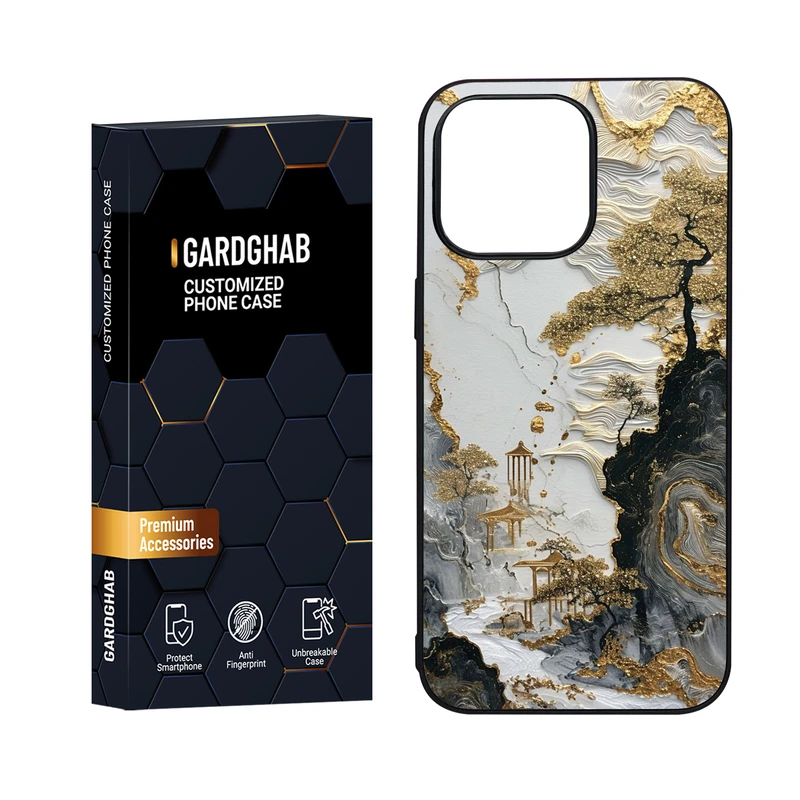 کاور گارد قاب مدل دور ژله ای پشت گلس هنری مناسب برای گوشی موبایل اپل iPhone 15 Pro Max