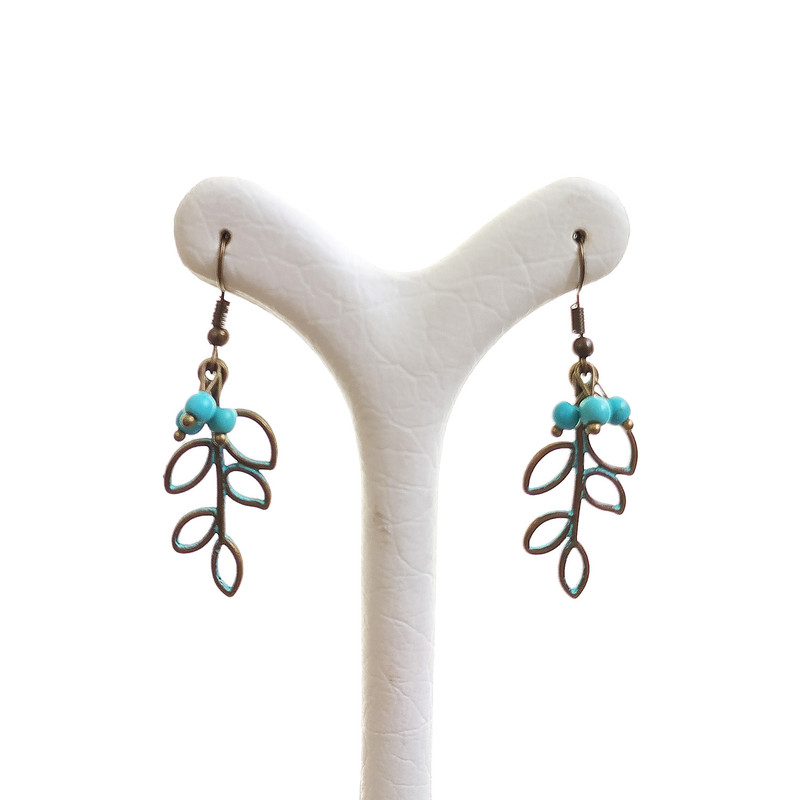 گوشواره زنانه مدل برگ فیروزه ای