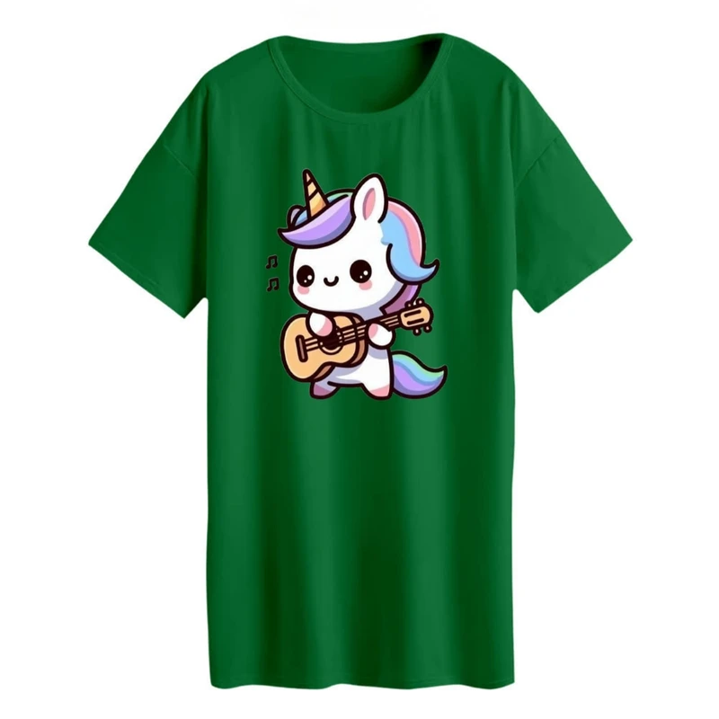 تی شرت لانگ زنانه مدل  تک شاخ و گیتار