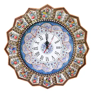 ساعت دیواری خاتم کاری مدل خورشیدی طرح گل و مرغ برجسته کد Gr46d28-4f4-n1