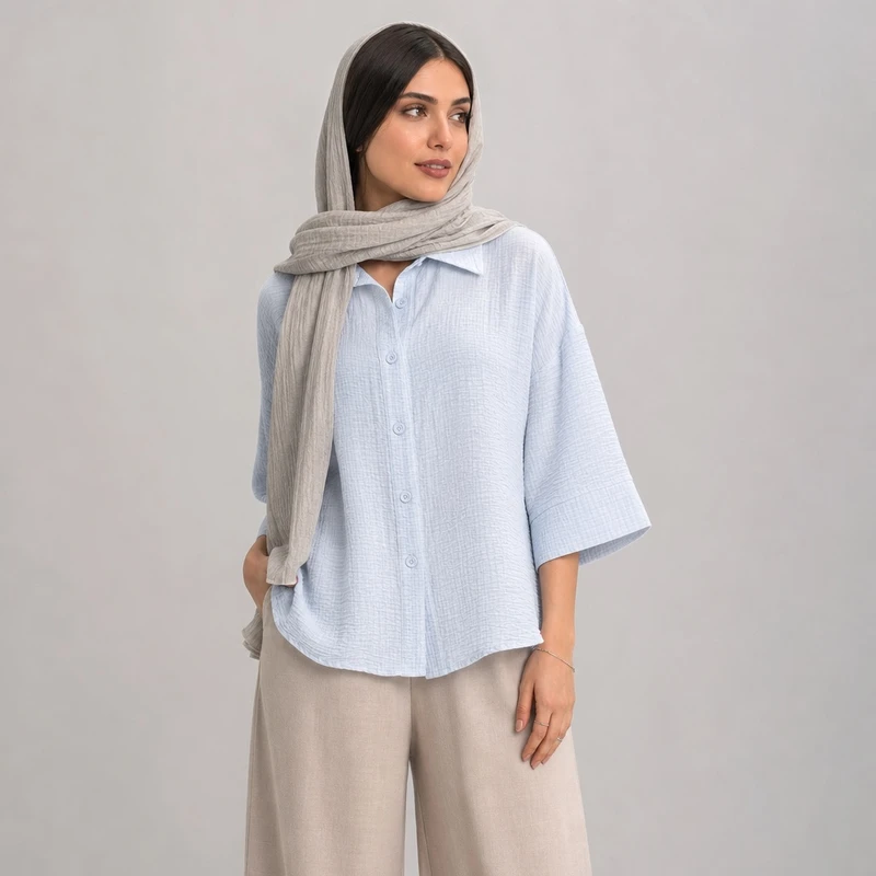 شومیز آستین سه ربع یقه برگردان زنانه مدل par00150