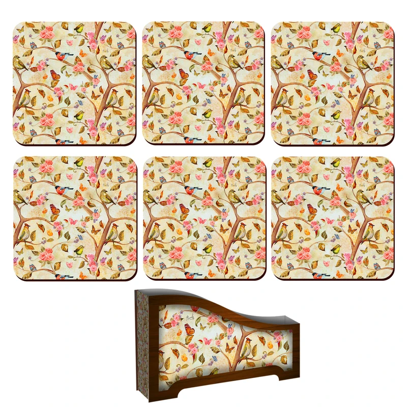 زیر لیوانی لوکسینو مدل گل و مرغ کد Shahrad_2535 بسته 6 عددی