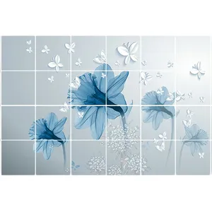 تایل سقفی آسمان مجازی طرح گل و پروانه کد 3D2160-24 سایز 60x60 سانتی متر مجموعه 24 عددی