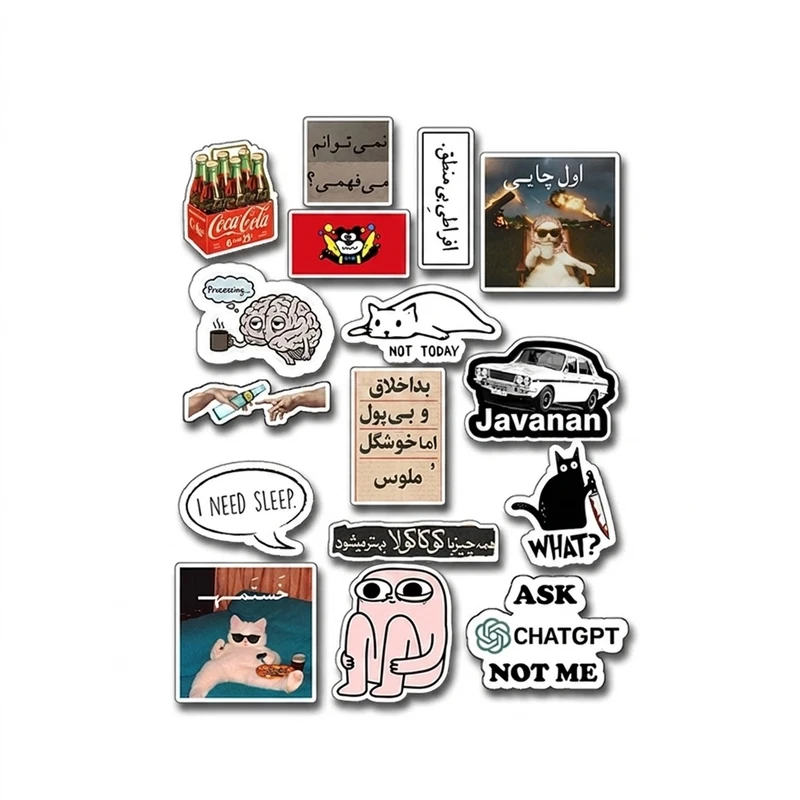 استیکر لپ تاپ و موبایل طرح بامزه مجموعه 16 عددی