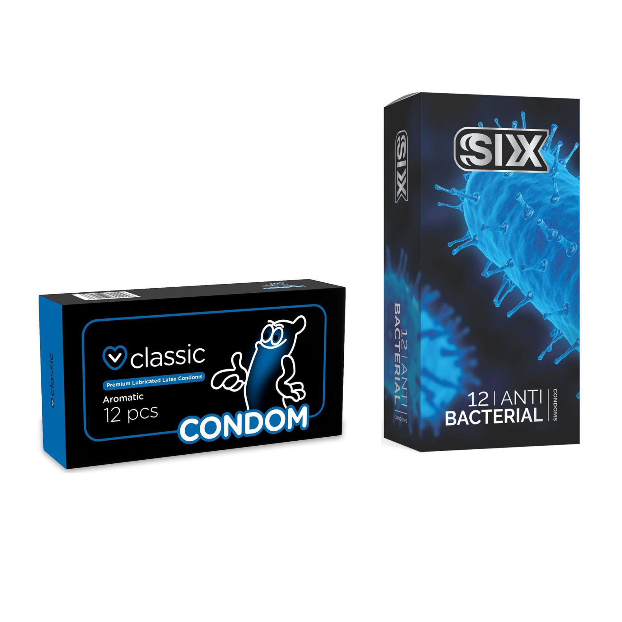 کاندوم سیکس مدل Anti Bacterial بسته 12 عددی به همراه کاندوم کاندوم مدل Classic بسته 12 عددی