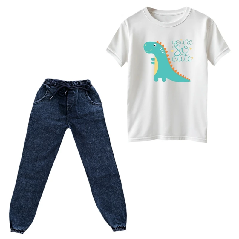 ست تی‌شرت و شلوار پسرانه مدل دایناسور کد ۳۲