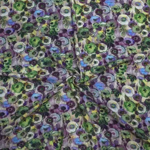 پارچه لباس عرض 1.5 متر مدل نخی هندی طرح گل فانتزی رنگ بنفش