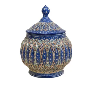 قندان میناکاری مسی اسماعیلی مدل خمره ای طرح نقش برجسته کد 841159-2