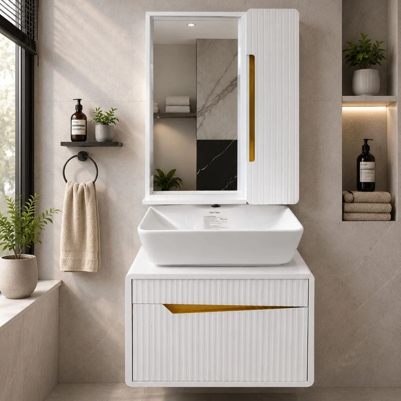 ست کابینت و روشویی مدل امباس به همراه آینه و باکس