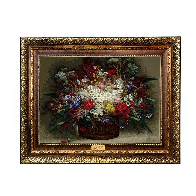 تابلو فرش ماشینی نقش نگار رضوی طرح گل کد 2275H