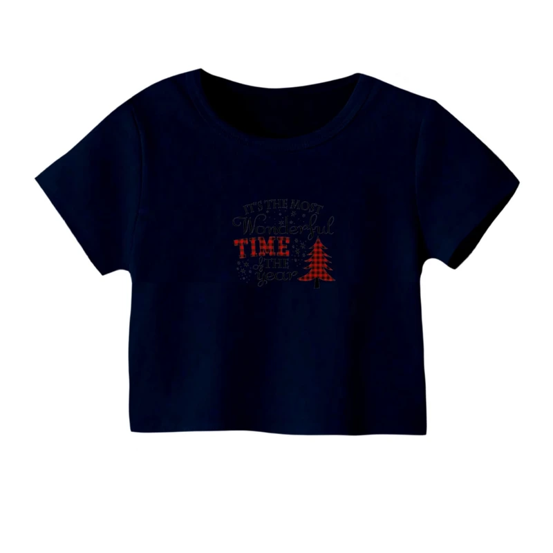 کراپ‌ تی‌شرت آستین کوتاه زنانه مدل نوشته کریسمس کد 24