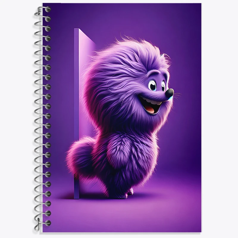 دفتر زبان 50 برگ خندالو مدل سه خط طرح هیولای پشمالو بنفش کد F7884