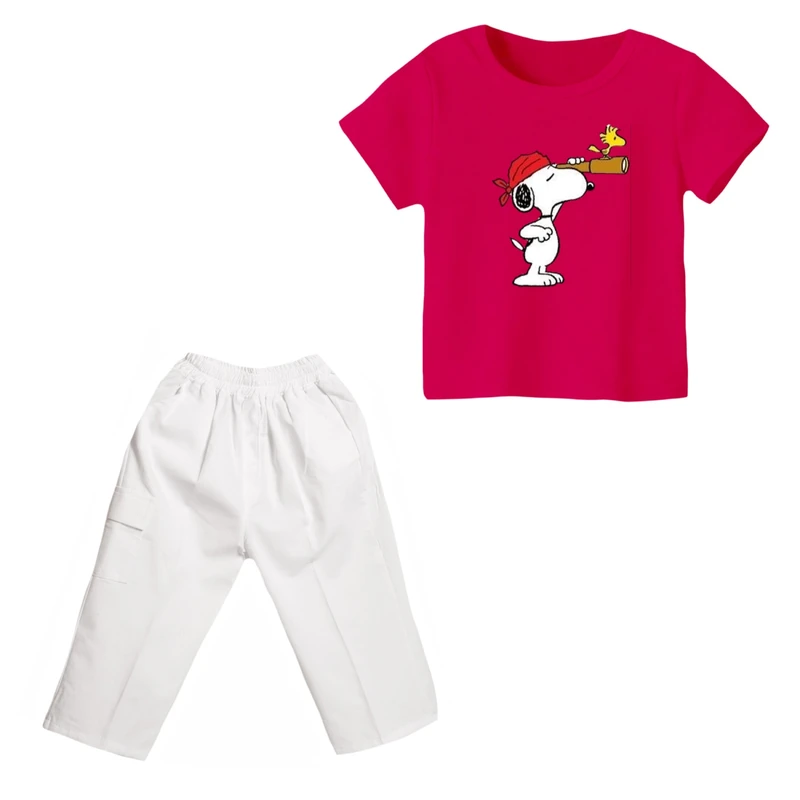 ست تی شرت و شلوارک دخترانه مدل اسنوپی کد ۱۱