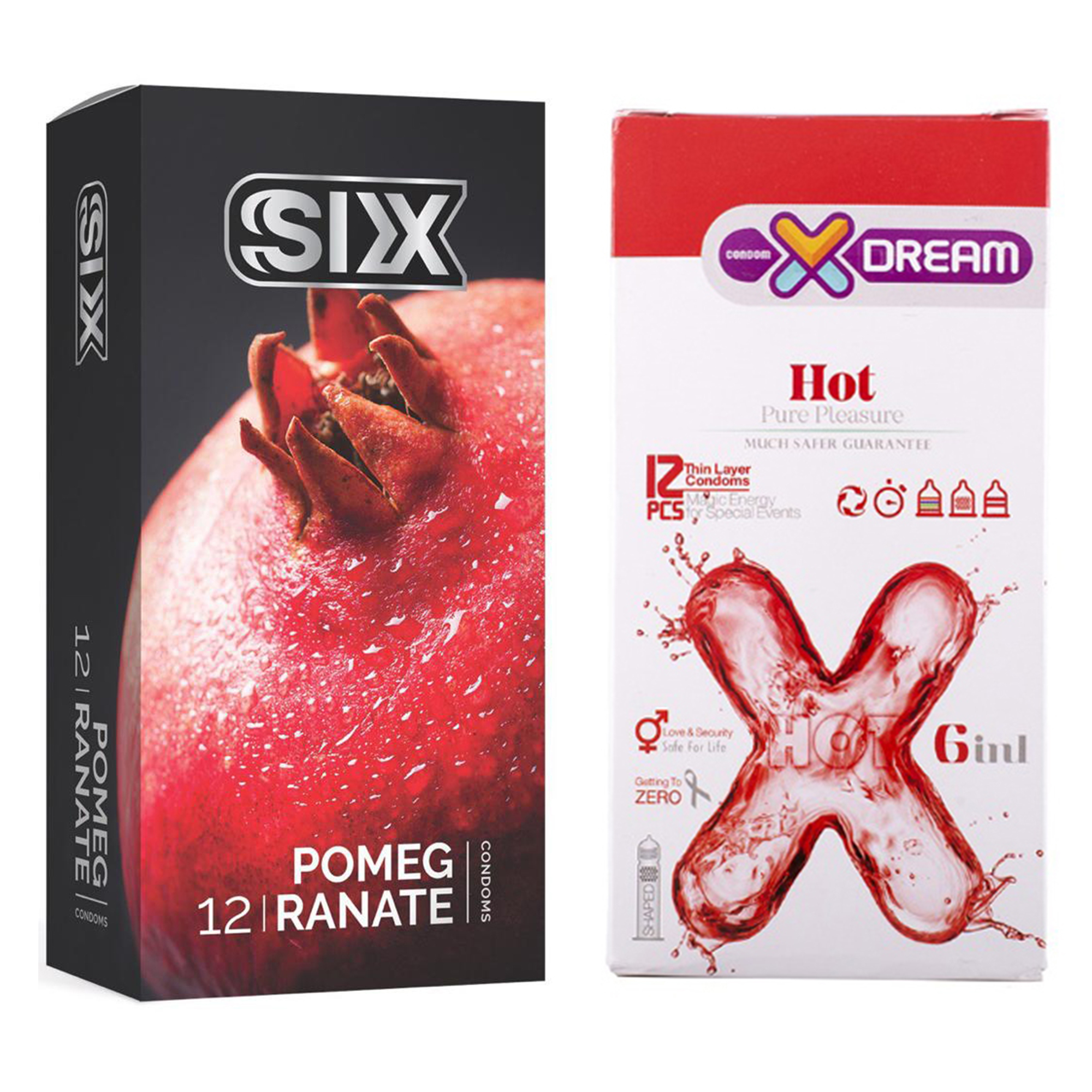  کاندوم سیکس مدل Pomegranate بسته 12 عددی به همراه کاندوم ایکس دریم مدل Hot بسته 12 عددی