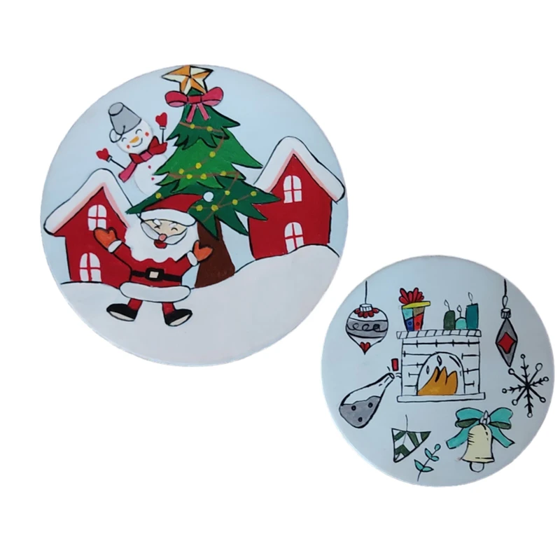 بشقاب دیوارکوب سفالی طرح زمستونی مجموعه 2 عددی