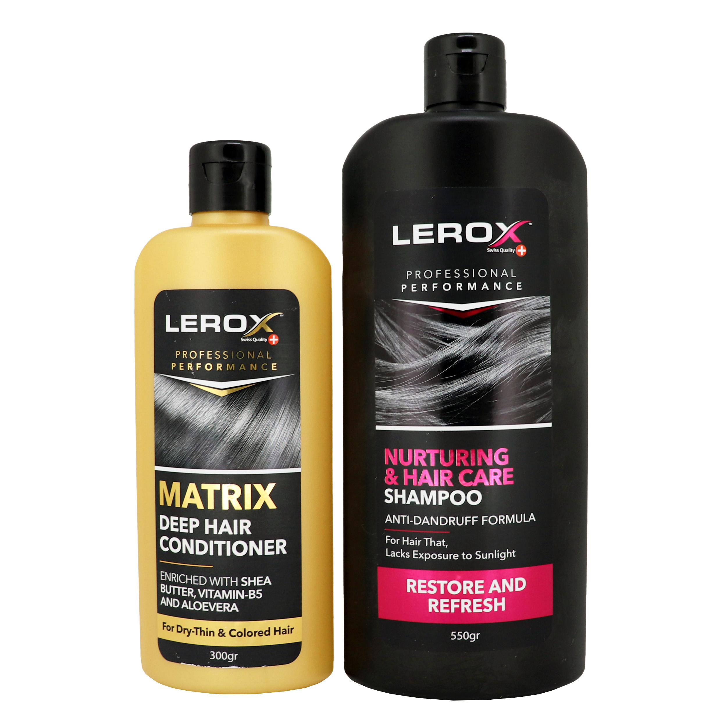 شامپو مو لروکس مدل Nurturing & Hair Care حجم 550 میلی لیتر به همراه نرم کننده مو لروکس مدل Matrix حجم 300 میلی لیتر