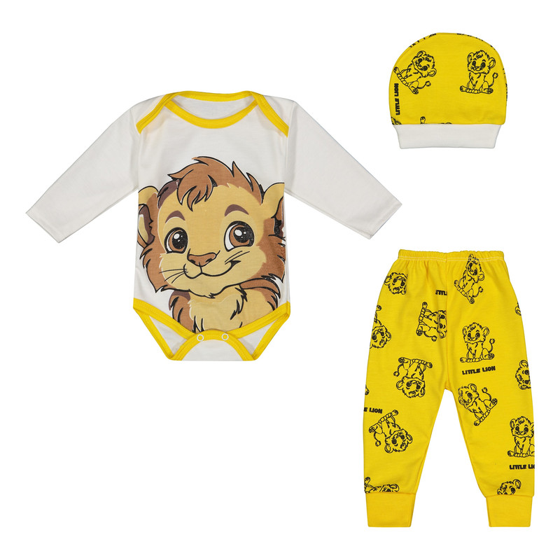 ست 3 تکه لباس نوزادی مدل سیمبا رنگ سفید