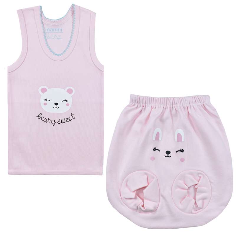 ست تاپ و شورت نوزادی مانینی مدل گلدار کد 2 رنگ صورتی