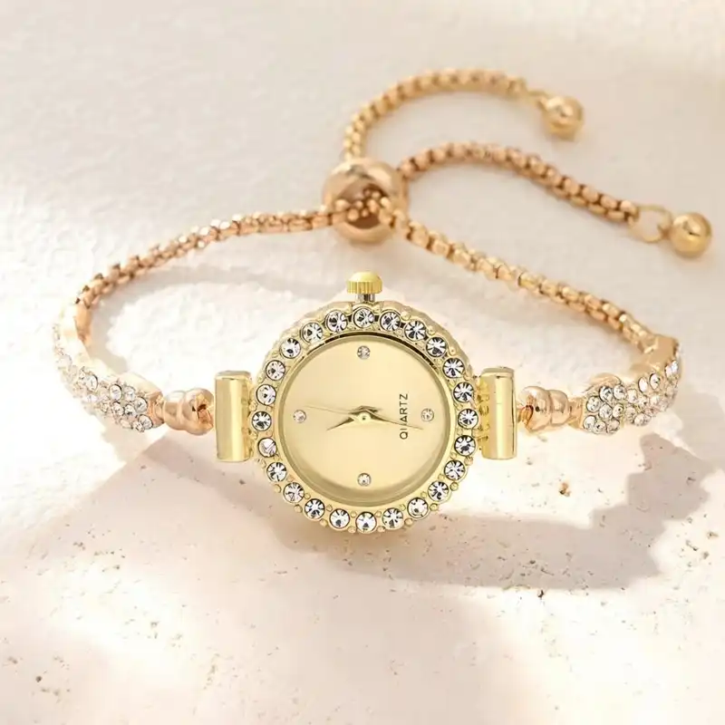 ساعت مچی عقربه ای زنانه مدل بند نگین دار دور نگین قفل کرواتی 3