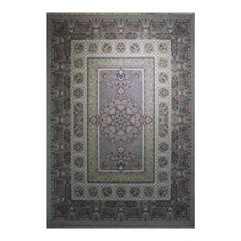 فرش ماشینی 1200 شانه نگین مشهد زمینه طوسی حاشیه طوسی مدل 1215