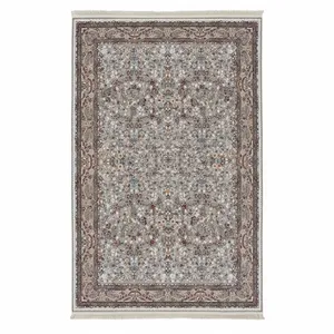 فرش ماشینی 1200 شانه زمینه نقره‌ای حاشیه الوان مدل سنگین بافت نقش برجسته طرح کیمیا