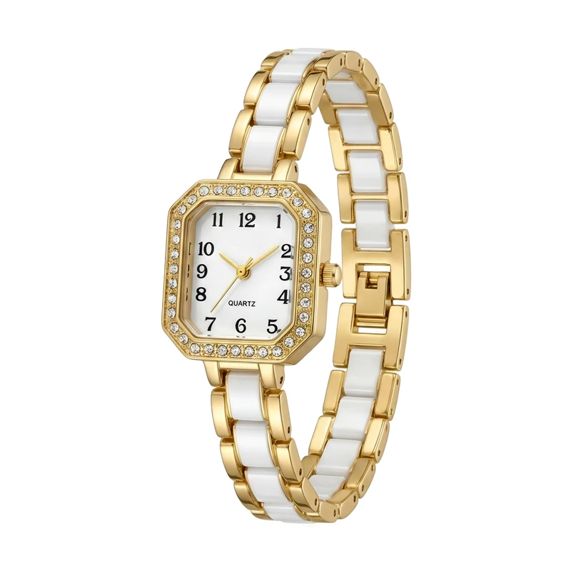 ساعت مچی عقربه‌ای کوارتز زنانه مدل لوکس بند دستبندی سرامیکی کد 002