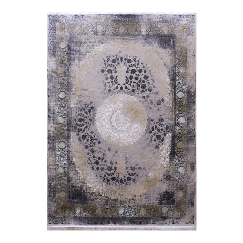 فرش ماشینی 1200 شانه فرش مشهد زمینه کرم حاشیه صدفی مدل 803603